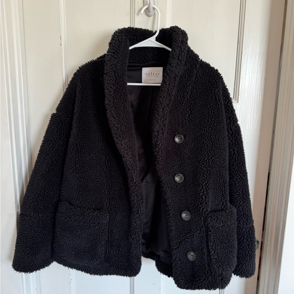 Velvet by Graham & Spencer black Sherpa fleece coat size medium - Picture 3 of 8